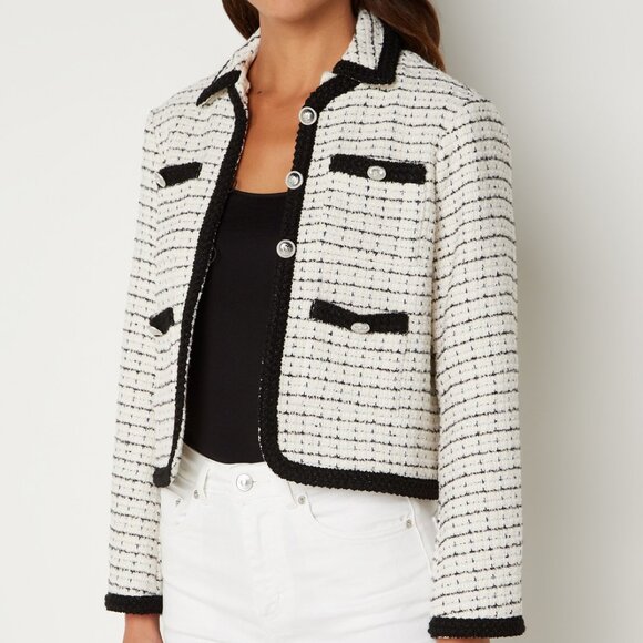 Maje Vitalo Straight Cream Tweed Jacket